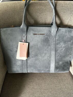 Meadow Tote in Dusty Blue Suede - Poppy and Peonies Picnic Collection